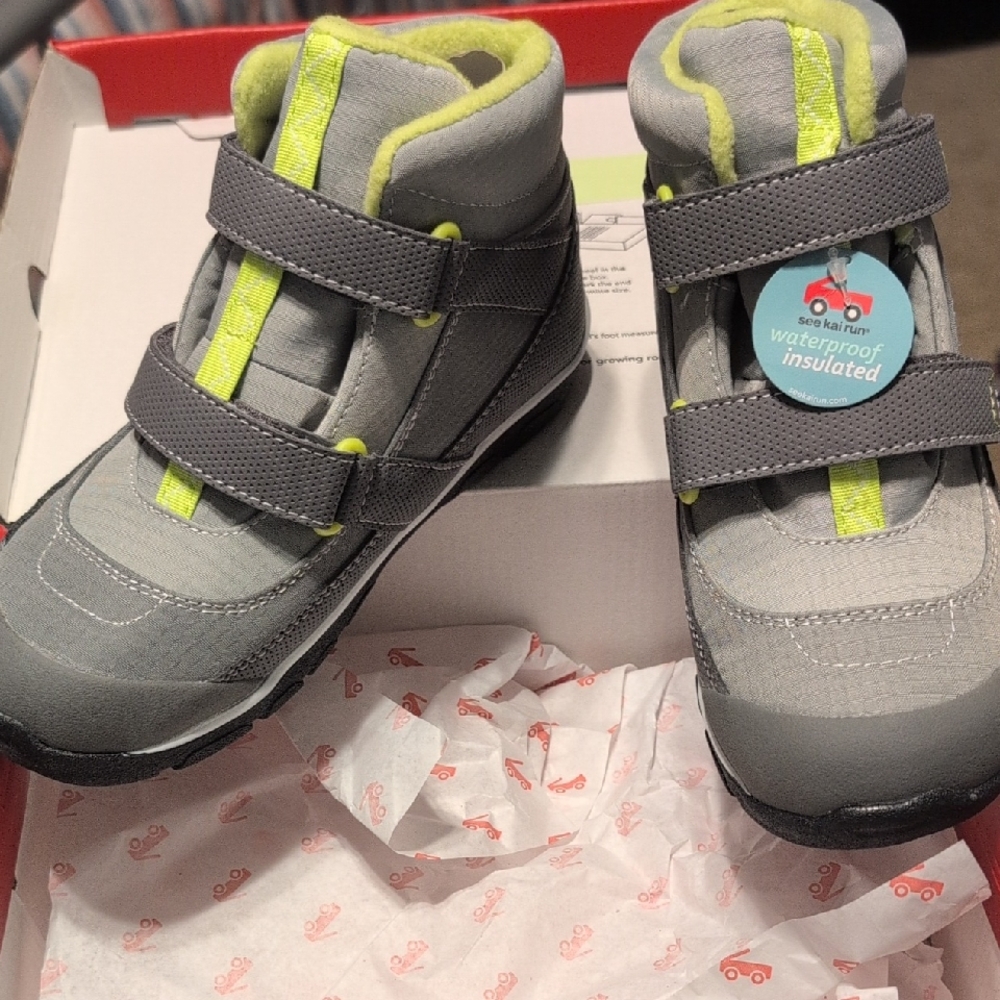 NWT See Kai Run Atlas II Gray and Neon Kids Boots